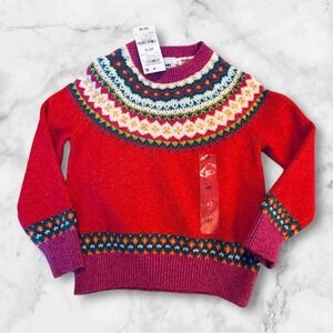 Epic Threads Girls Fiesta Red Fair Isle Knit Pullover Sweater 4T NWT